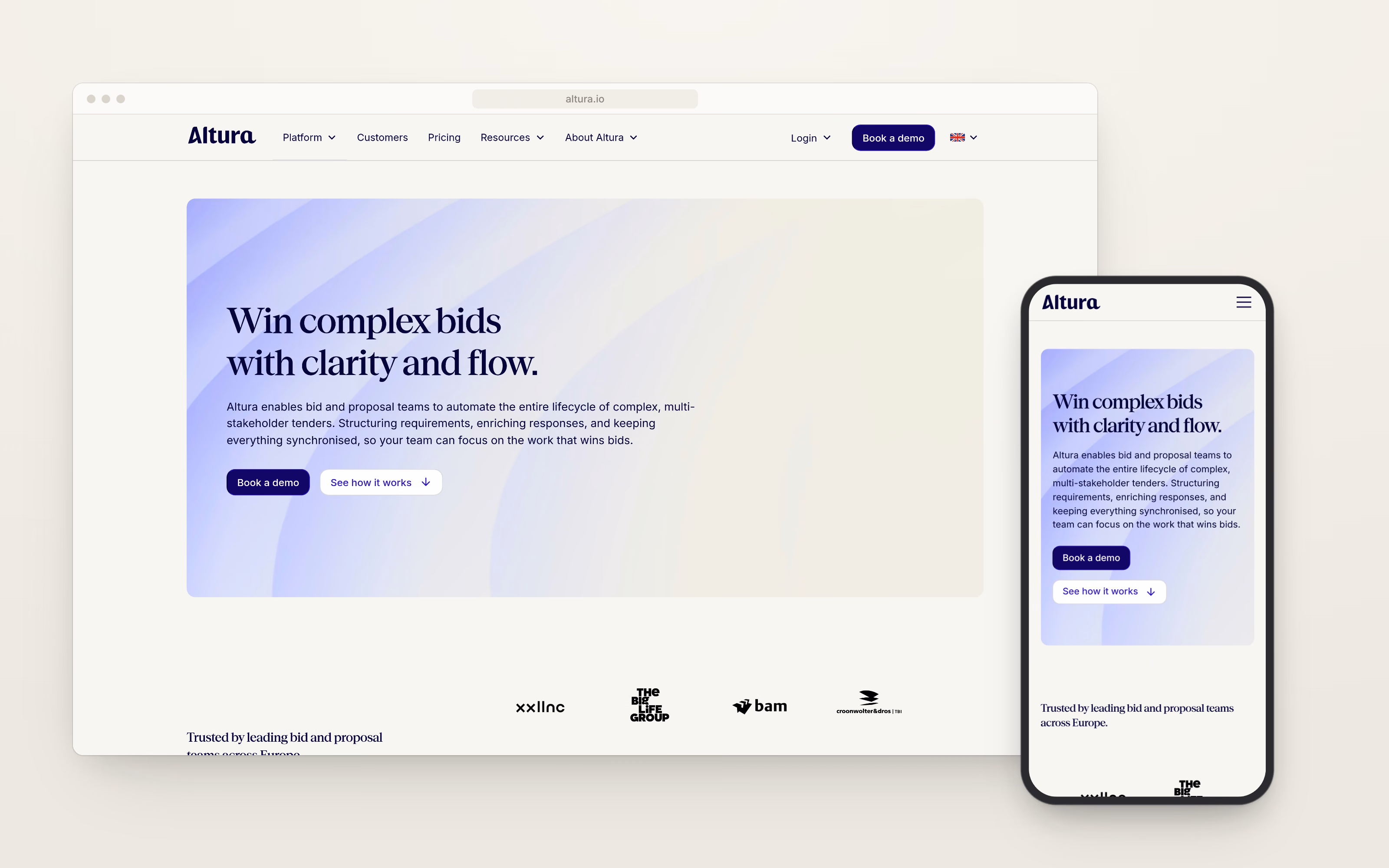 Website van Altura, aanbieder van AI-software voor biedingen