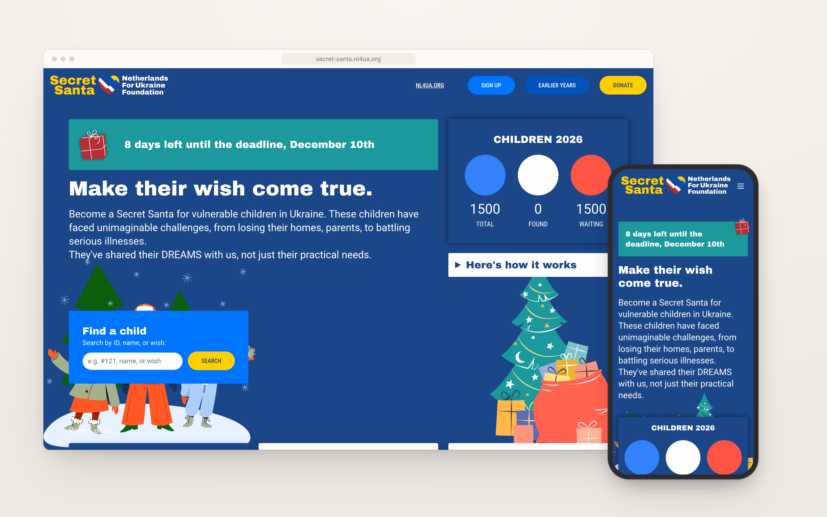Webapp voor het sponsoring van Secret Santa-cadeaus aan kinderen in de Ukraine
