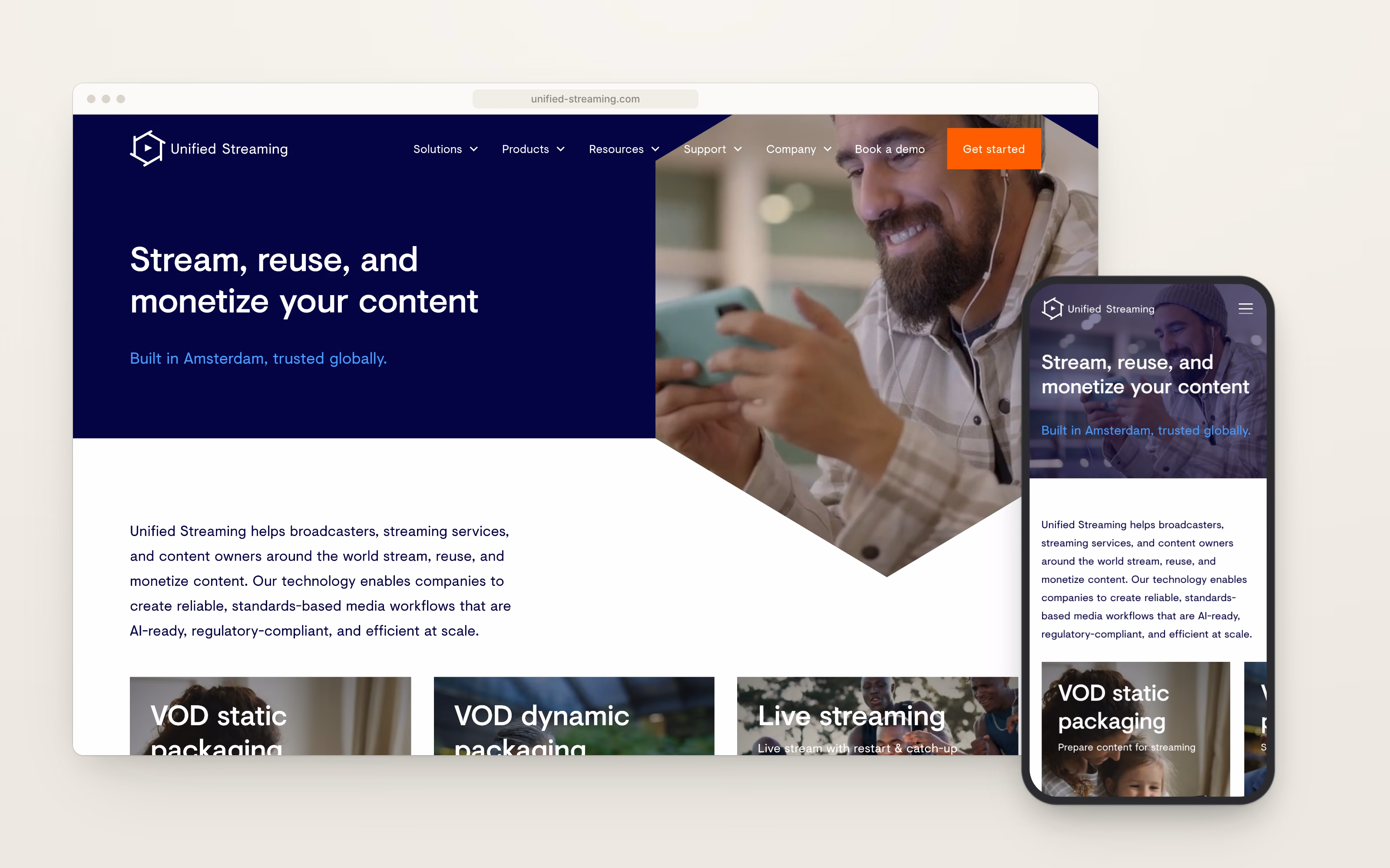 Marketingsite van Unified Streaming
